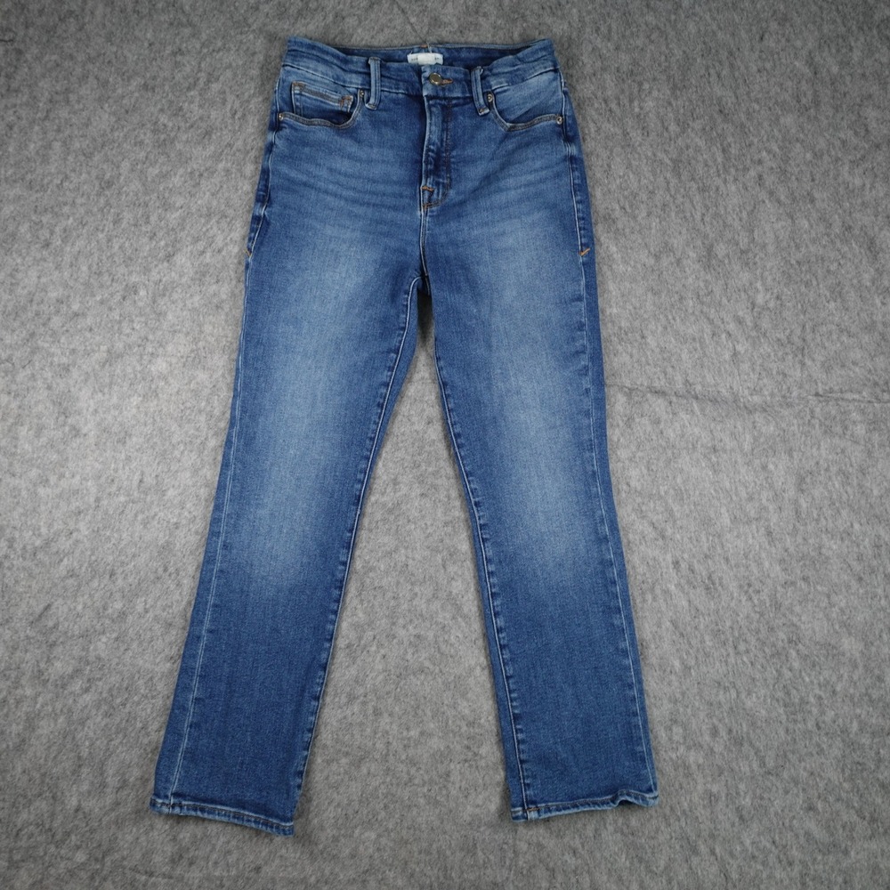 Good American Jeans Women 8 Blue Light Compression Straight High Rise Indigo